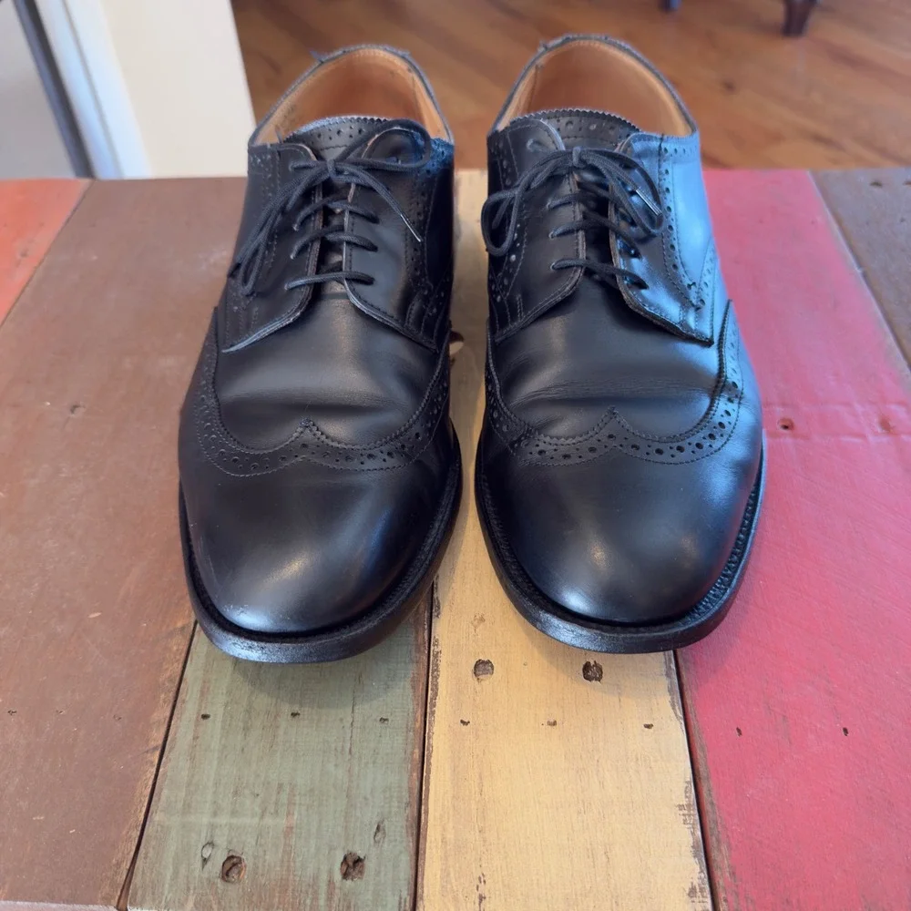 Trickers Whitman Black Leather Wingtip Brogue Derby Shoes Mens 10.5 Made in UK